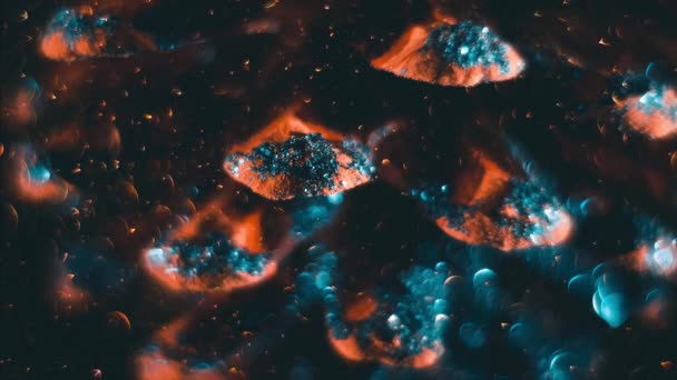 Pinecone ressemblant à une accumulation d'îles de diamants étincelantes flottant dans l'espace. Bokeh bulles rondes minuscules tourbillonnant autour d'eux . — Video