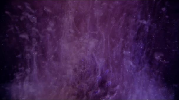 Свет прозрачный фиолетовый блестки дым поднимается и магические сверкающие сосновый появляются . — стоковое видео