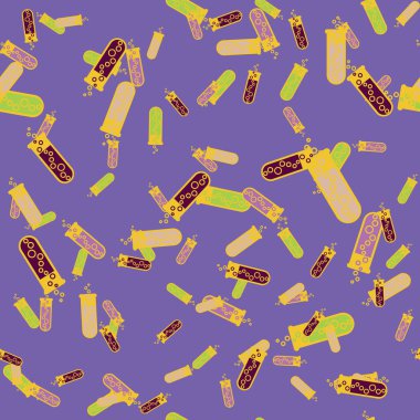Kimya test tüpleri parlak arka plan üzerinde. Seamless modeli.
