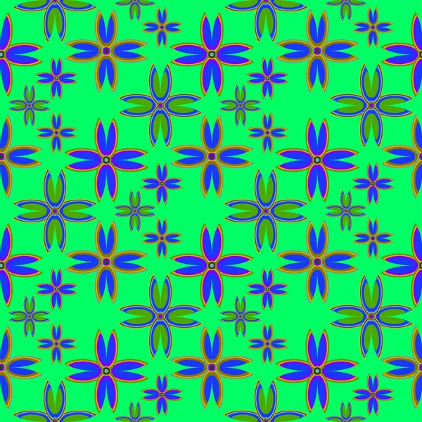 Геометрический Многоцветный Бесшовный Узор Цветами Векторная Иллюстрация — стоковый вектор