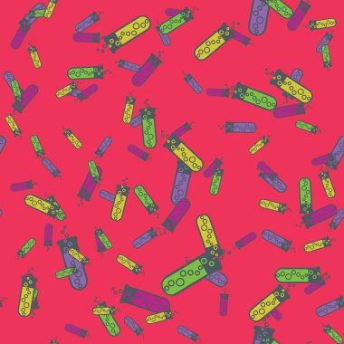 Kimya test tüpleri parlak arka plan üzerinde. Seamless modeli.