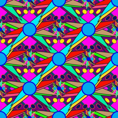 Çiçekler, vektör çizim ile çok renkli geometrik seamless modeli 