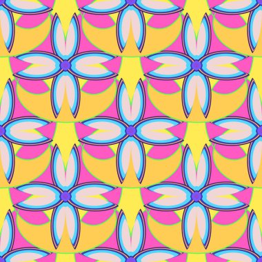 Çiçekler, vektör çizim ile çok renkli geometrik seamless modeli 