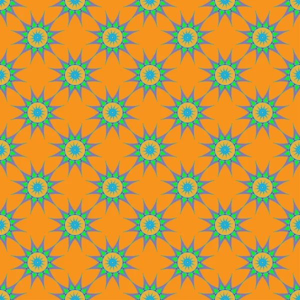 Abstract Seamless Pattern Bright Multibeam Fractal Mandala — Stock Vector