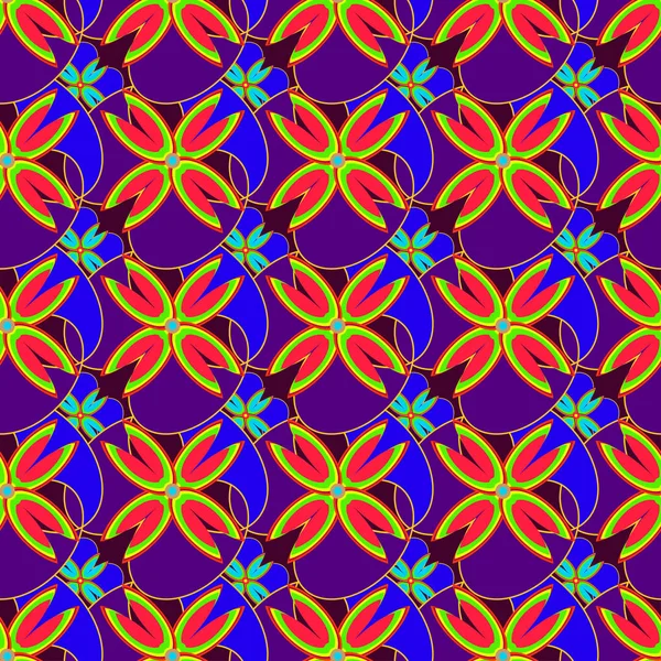 Γεωμετρική Πολύχρωμη Φαντασία Χωρίς Ραφή Λουλούδια Εικονογράφηση Διάνυσμα — Διανυσματικό Αρχείο
