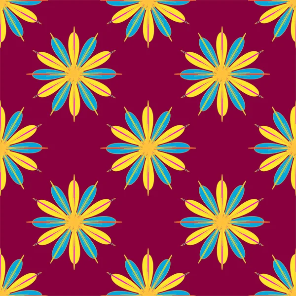 Patrón Geométrico Multicolor Sin Costura Con Flores Ilustración Vectorial — Vector de stock