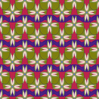 Çiçekler, vektör çizim ile çok renkli geometrik seamless modeli 