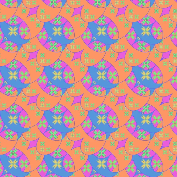 Geometriai Többszínű Varrat Nélküli Mintát Virágokkal Vektoros Illusztráció — Stock Vector