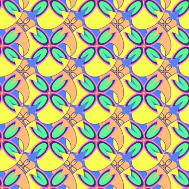 Çiçekler, vektör çizim ile çok renkli geometrik seamless modeli 