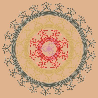 Basit renkli soyut mandala. Parlak dairesel süsleme basit şekiller oluşur. 