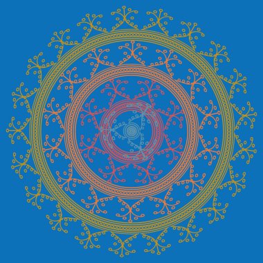 Basit renkli soyut mandala. Parlak dairesel süsleme basit şekiller oluşur. 
