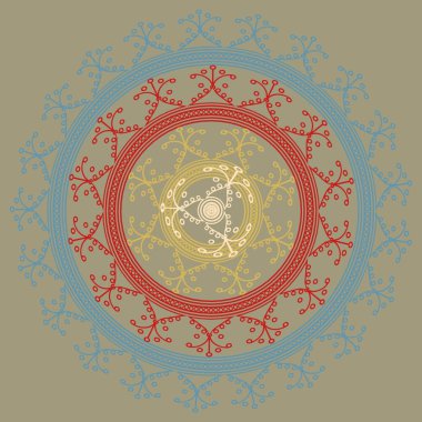 Basit renkli soyut mandala. Parlak dairesel süsleme basit şekiller oluşur. 