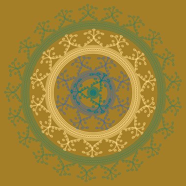 Basit renkli soyut mandala. Parlak dairesel süsleme basit şekiller oluşur. 