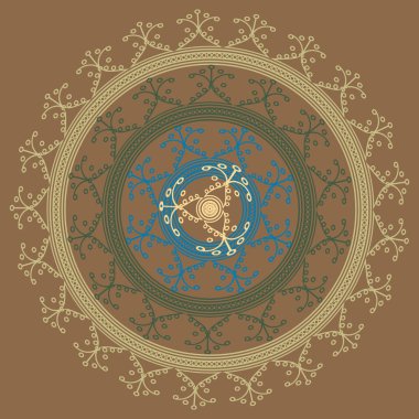 Basit renkli soyut mandala. Parlak dairesel süsleme basit şekiller oluşur. 