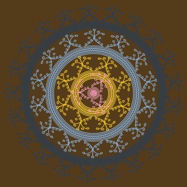 Basit renkli soyut mandala. Parlak dairesel süsleme basit şekiller oluşur. 