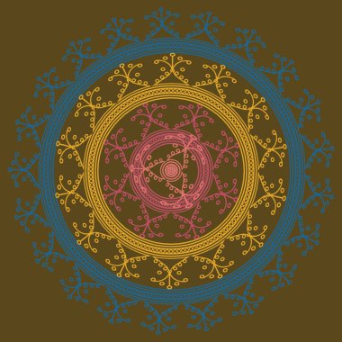 Basit renkli soyut mandala. Parlak dairesel süsleme basit şekiller oluşur. 