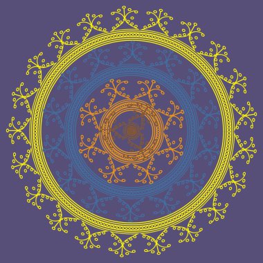 Basit renkli soyut mandala. Parlak dairesel süsleme basit şekiller oluşur. 