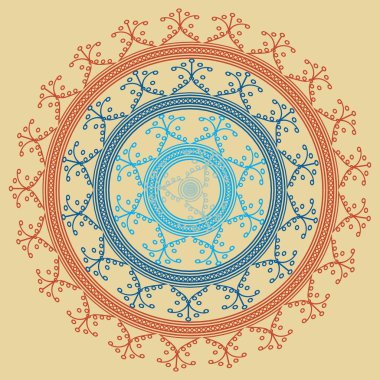 Basit renkli soyut mandala. Parlak dairesel süsleme basit şekiller oluşur. 