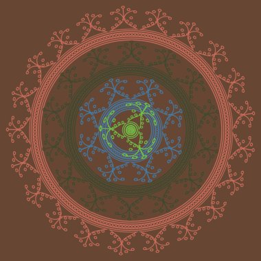 Basit renkli soyut mandala. Parlak dairesel süsleme basit şekiller oluşur. 