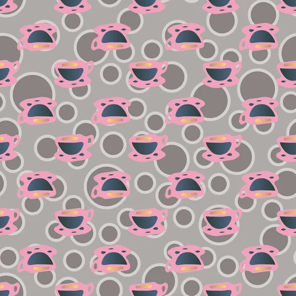 Cups Coffee Tea Dots Background Seamless Pattern — Stock Vector