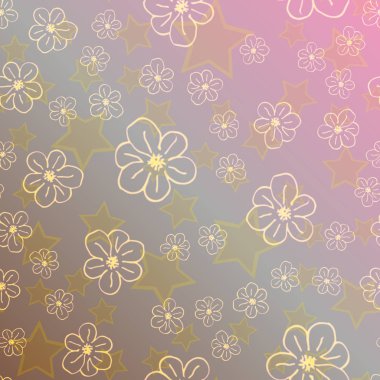 Yeni basit soyut geometrik seamless modeli ile çiçekler ve yıldızlar arka planı için