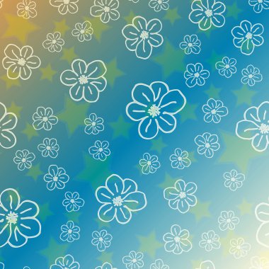 Yeni basit soyut geometrik seamless modeli ile çiçekler ve yıldızlar arka planı için