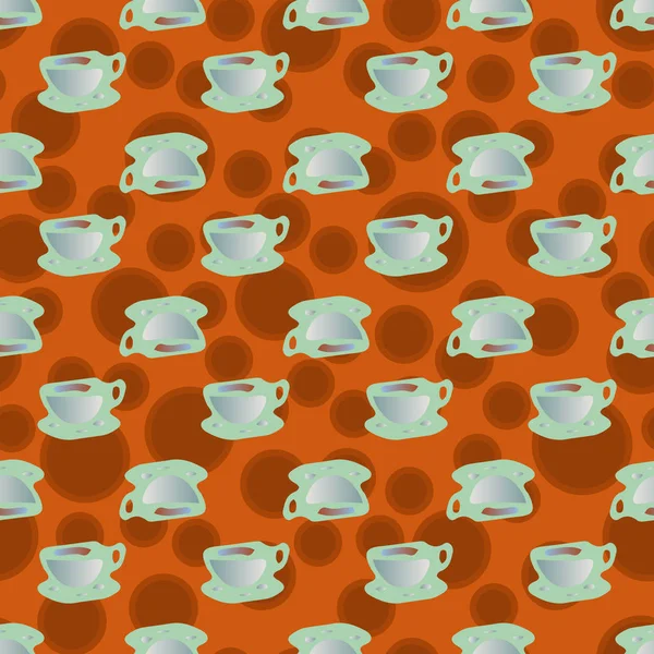 Cups Coffee Tea Dots Background Seamless Pattern — Stock Vector