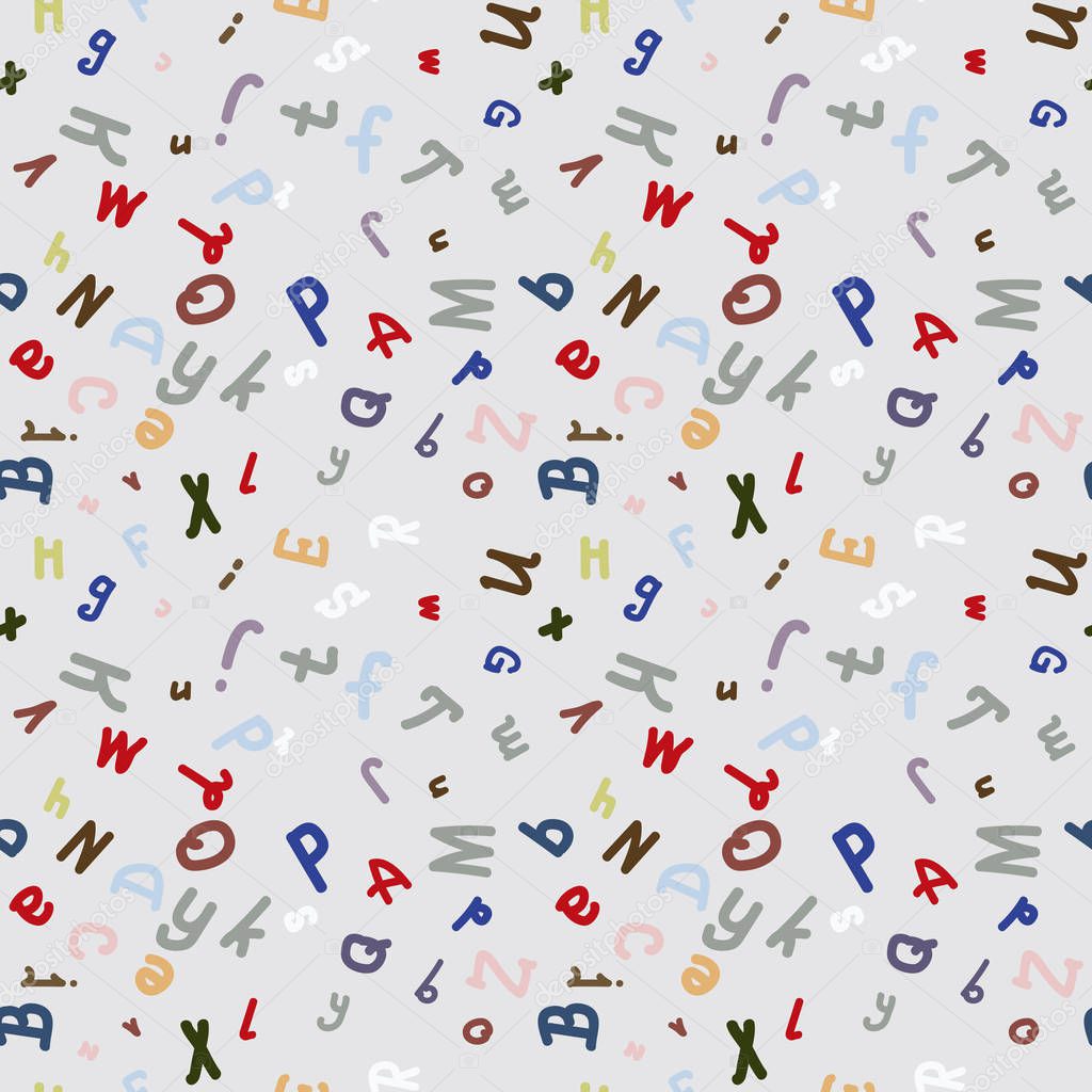 Hand drawn alphabet seamless pattern. Brush painted letters. 