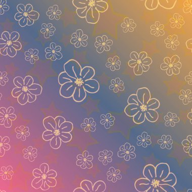 Yeni basit soyut geometrik seamless modeli ile çiçekler ve yıldızlar arka planı için