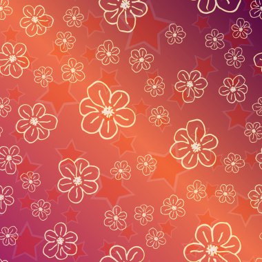 Yeni basit soyut geometrik seamless modeli ile çiçekler ve yıldızlar arka planı için