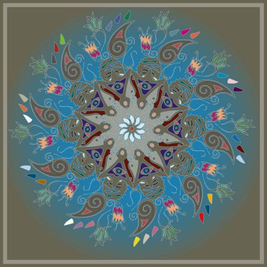 Basit renkli soyut mandala. Parlak dairesel süsleme basit şekiller oluşur. 