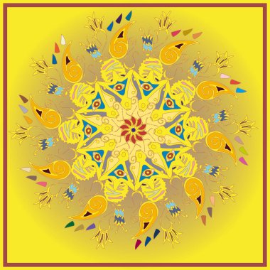 Basit renkli soyut mandala. Parlak dairesel süsleme basit şekiller oluşur. 