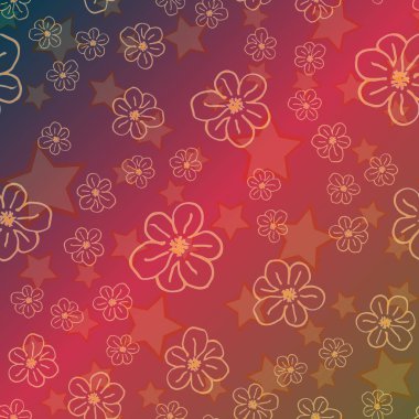 Yeni basit soyut geometrik seamless modeli ile çiçekler ve yıldızlar arka planı için