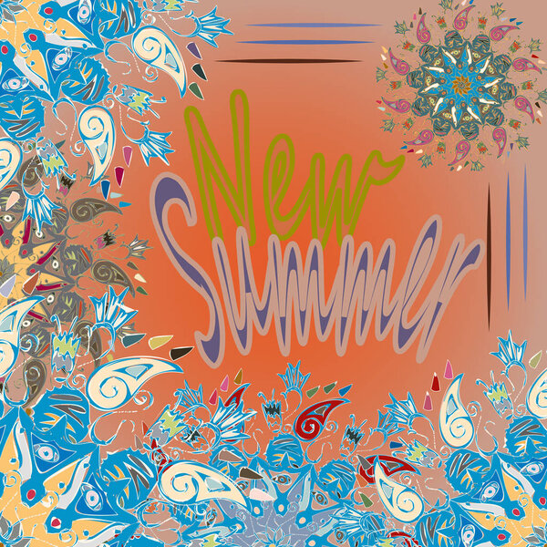 New summer - zentangle inspired art vintage card design with doodle in bright colors
