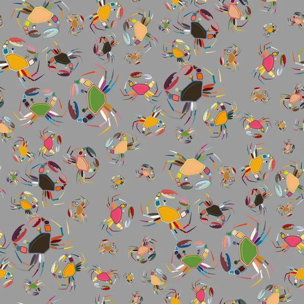 五颜六色的无缝模式与螃蟹 矢量插图 — 图库矢量图片