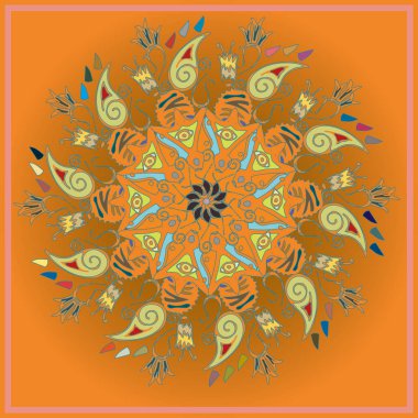 Basit renkli soyut mandala. Parlak dairesel süsleme basit şekiller oluşur. 