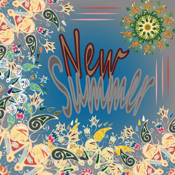 New Summer Zentangle Inspired Art Vintage Card Design Doodle Bright — Stock Vector