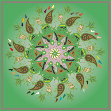 Basit renkli soyut mandala. Parlak dairesel süsleme basit şekiller oluşur. 