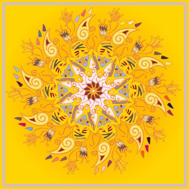 Basit renkli soyut mandala. Parlak dairesel süsleme basit şekiller oluşur. 