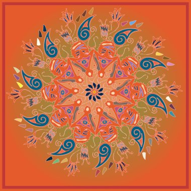 Basit renkli soyut mandala. Parlak dairesel süsleme basit şekiller oluşur. 