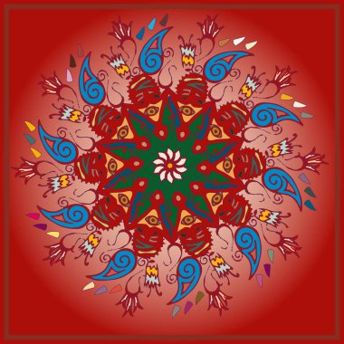 Basit renkli soyut mandala. Parlak dairesel süsleme basit şekiller oluşur. 