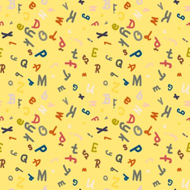 Elle çizilmiş alfabe seamless modeli. Harfler boyalı fırça. 
