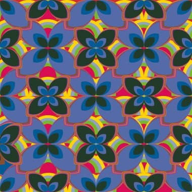 Çiçekler ve gökkuşakları, vektör çizim ile çok renkli geometrik seamless modeli 