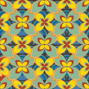 Çiçekler, vektör çizim ile çok renkli geometrik seamless modeli 