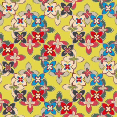 Çiçekler, vektör çizim ile çok renkli geometrik seamless modeli 