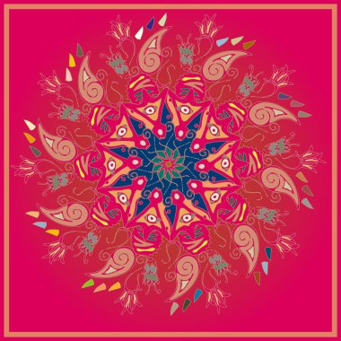 Basit renkli soyut mandala. Parlak dairesel süsleme basit şekiller oluşur. 