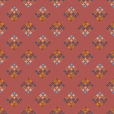 Çiçekler, vektör çizim ile çok renkli geometrik seamless modeli 