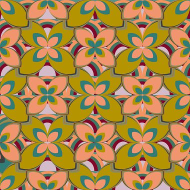 Çiçekler ve gökkuşakları, vektör çizim ile çok renkli geometrik seamless modeli 