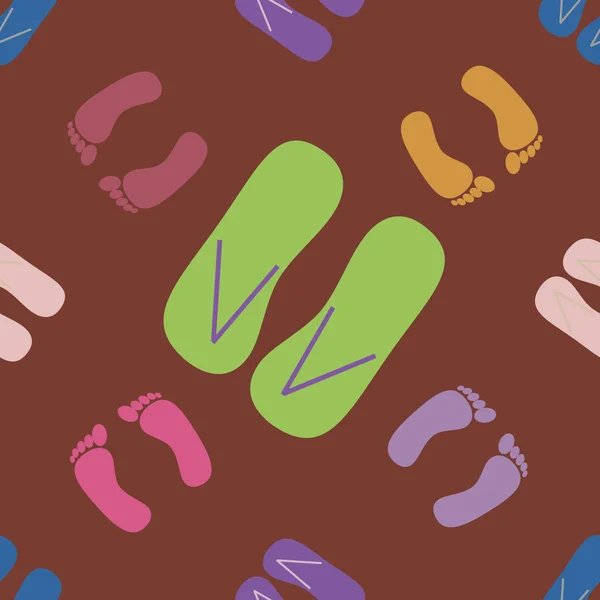 Farbe Nahtlose Muster Mit Hausschuhen Und Fußabdrücken — Stockvektor