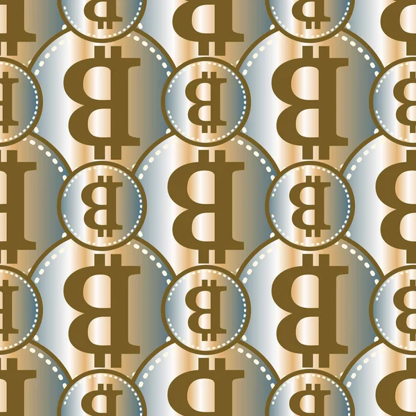 Motif Sans Couture Avec Brillantes Pièces Lumineuses Coûteuses Bitcoins — Image vectorielle